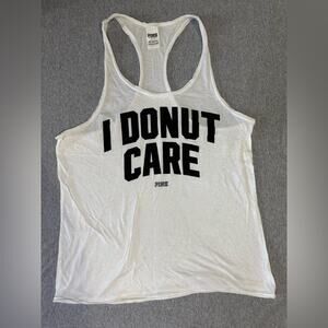 Victoria's Secret Pink White “I Donut Care” Tank Top | Size M